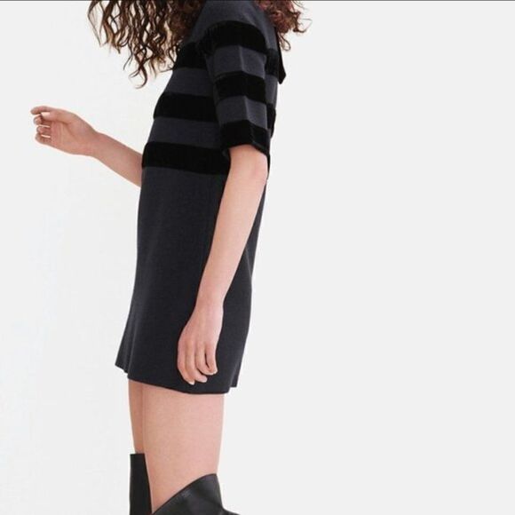 NWT! Maje Relina Velvet-stripe Jumper Dress, Size 3 (Large) - Picture 5 of 9